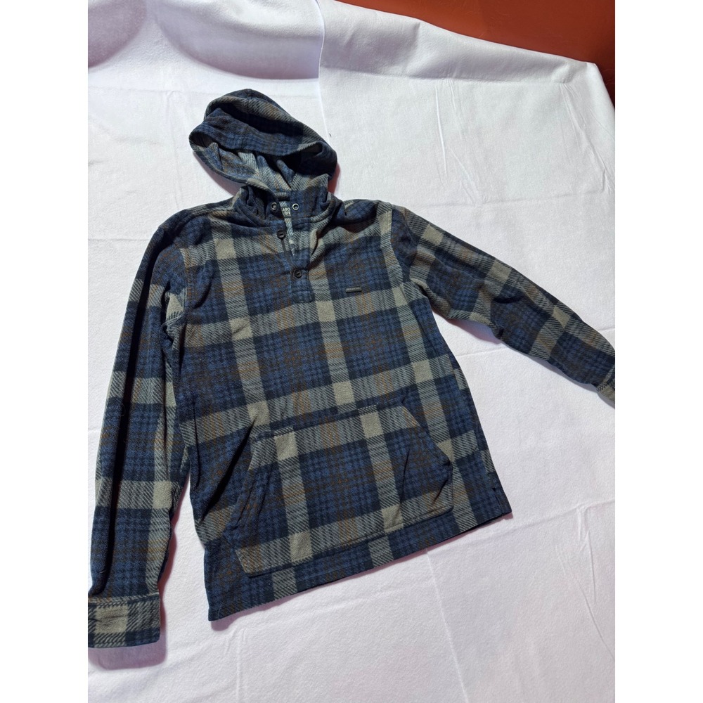 Billabong A/DIV Adventure Division Mens Blue Plaid Fleece Hoodie Henley Small